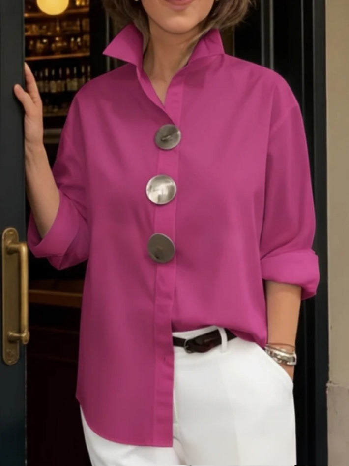 Solid Color Long Sleeve Stand-up Collar Shirt