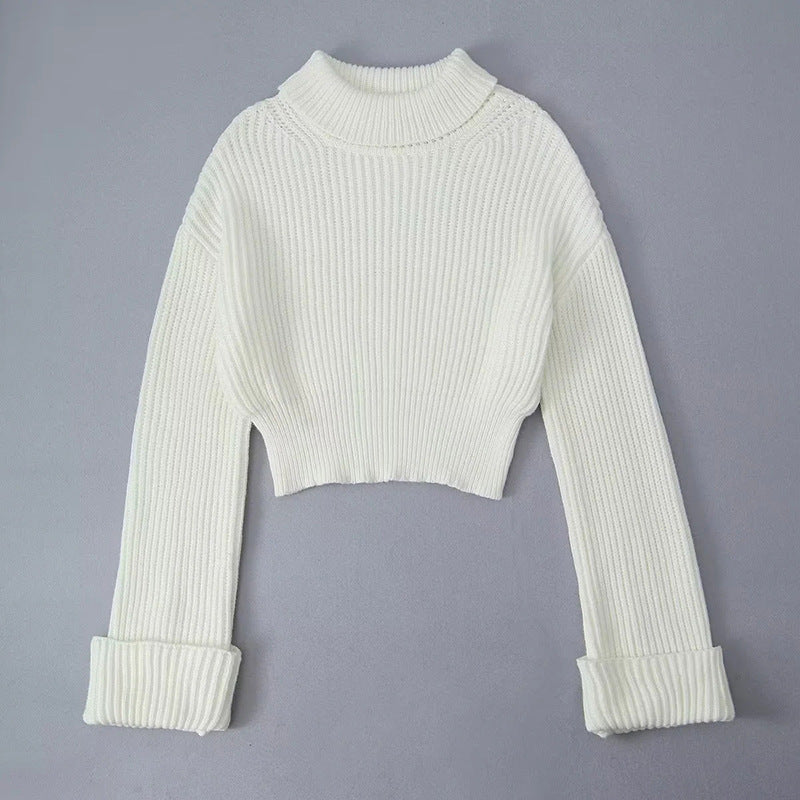Autumn new fashion versatile high neck slim fit high-end women's long sleeved solid color knitted top