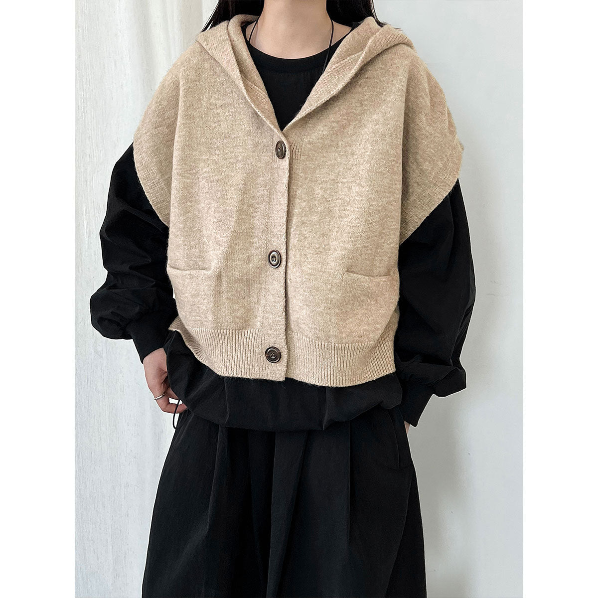 Loose Oversized Hooded Sleeveless Knit Cardigan for Women, Autumn New Layering Short Vest