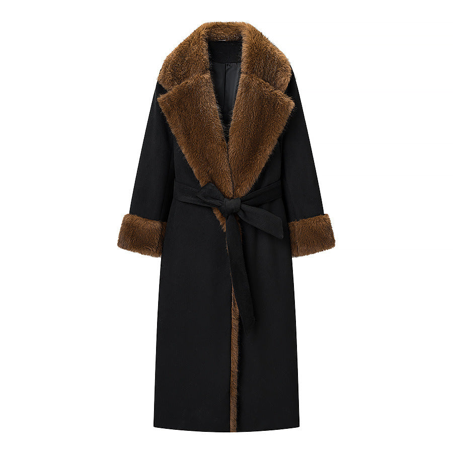 Big fur collar woolen coat