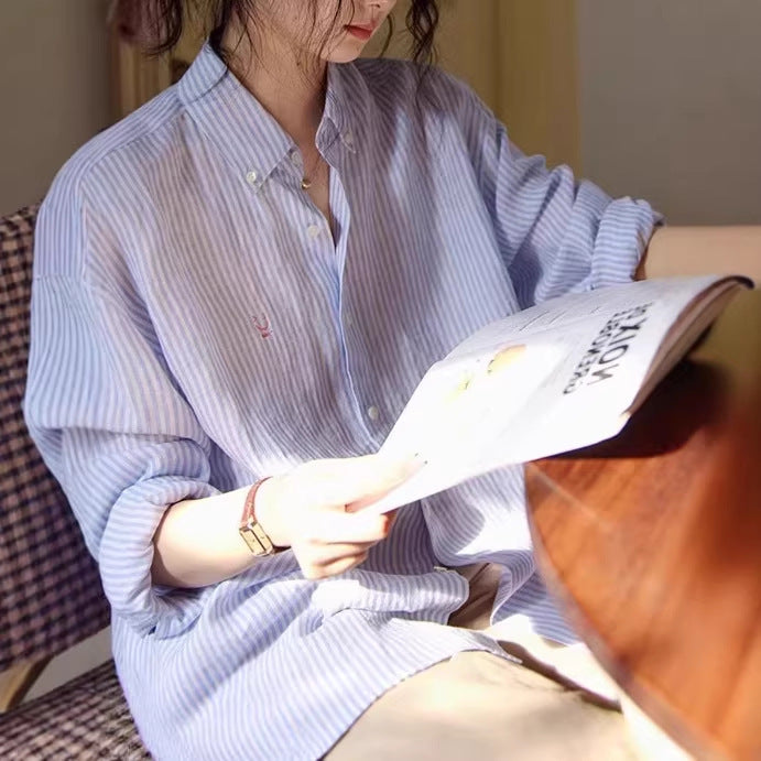 Linen Shirt Outerwear Design Long Sleeve Blouse Coat Embroidered Top