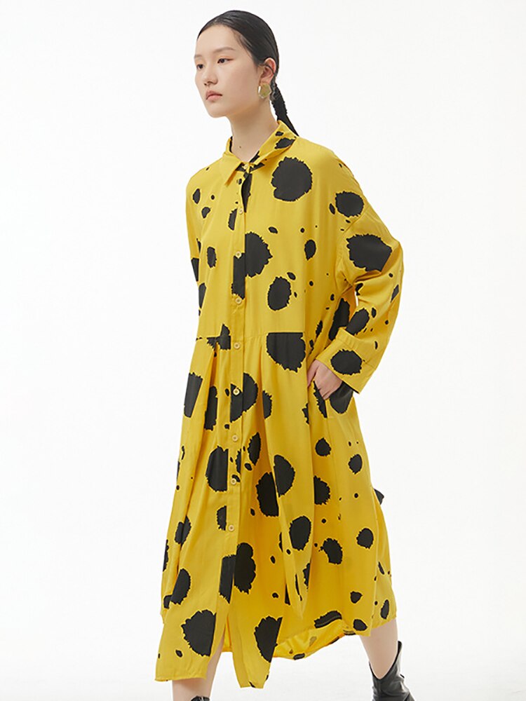 Autumn New Style Original Loose Slim Women's Color Contrast Print Big Dress Autumn