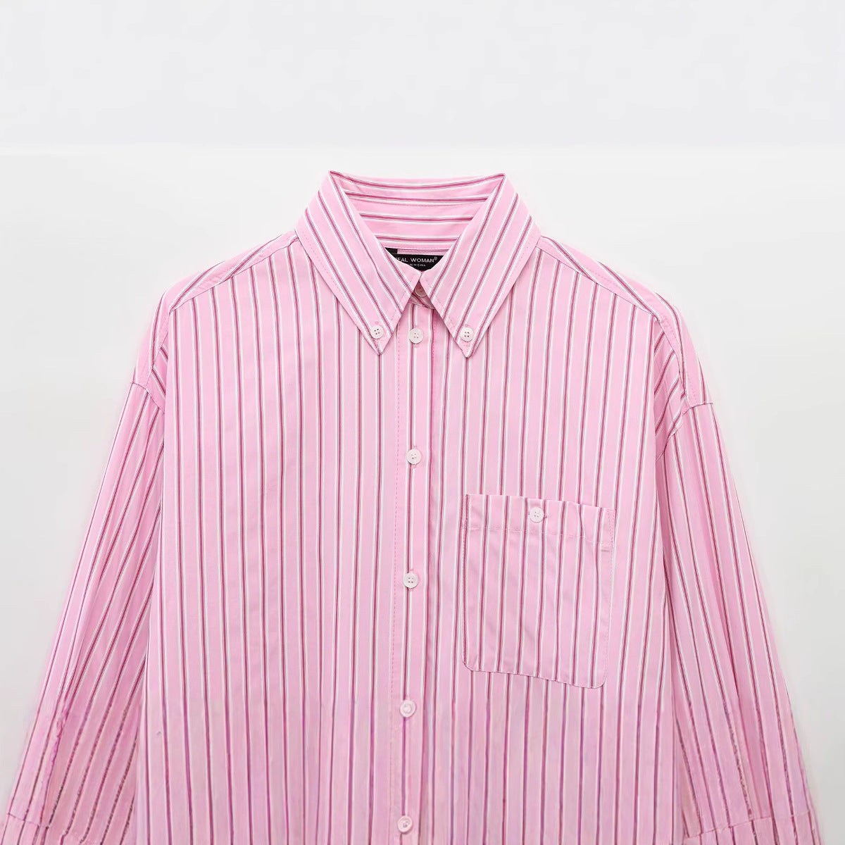 Loose and comfortable long sleeved lapel striped shirt for women