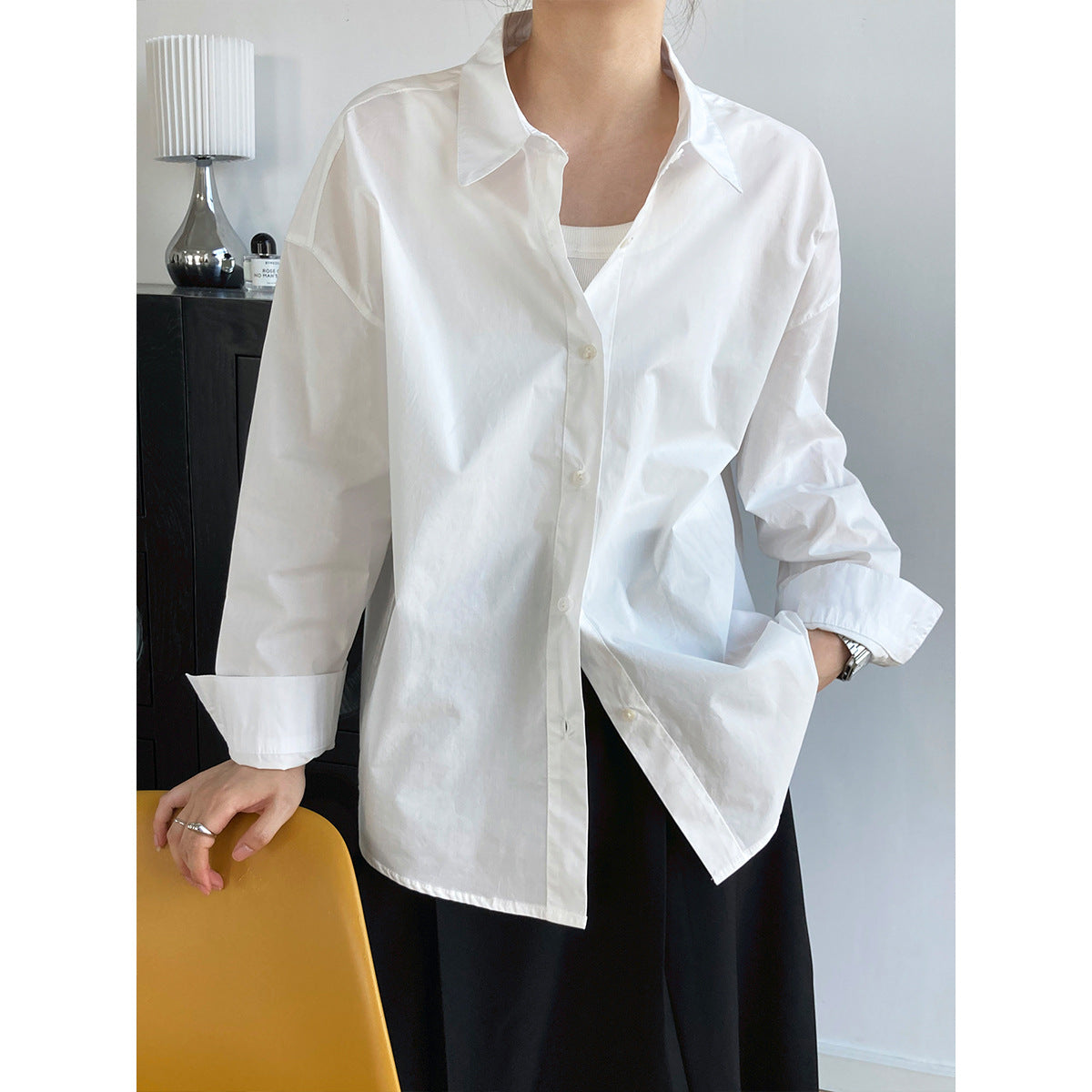 solid color long sleeved shirt for women simple and loose casual shirt