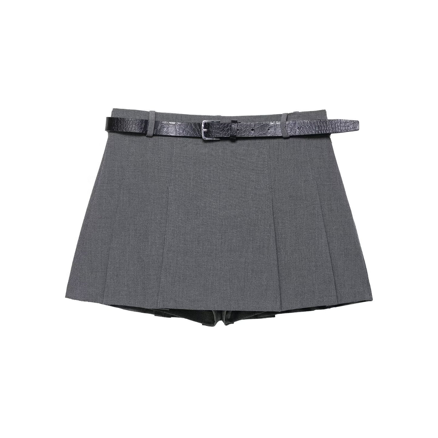 Belt short pleated skirt pants