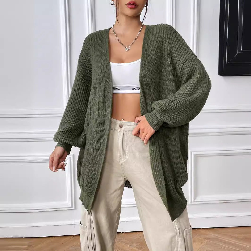 Simple Casual Cardigan for Women, Solid Color Knit Sweater Coat