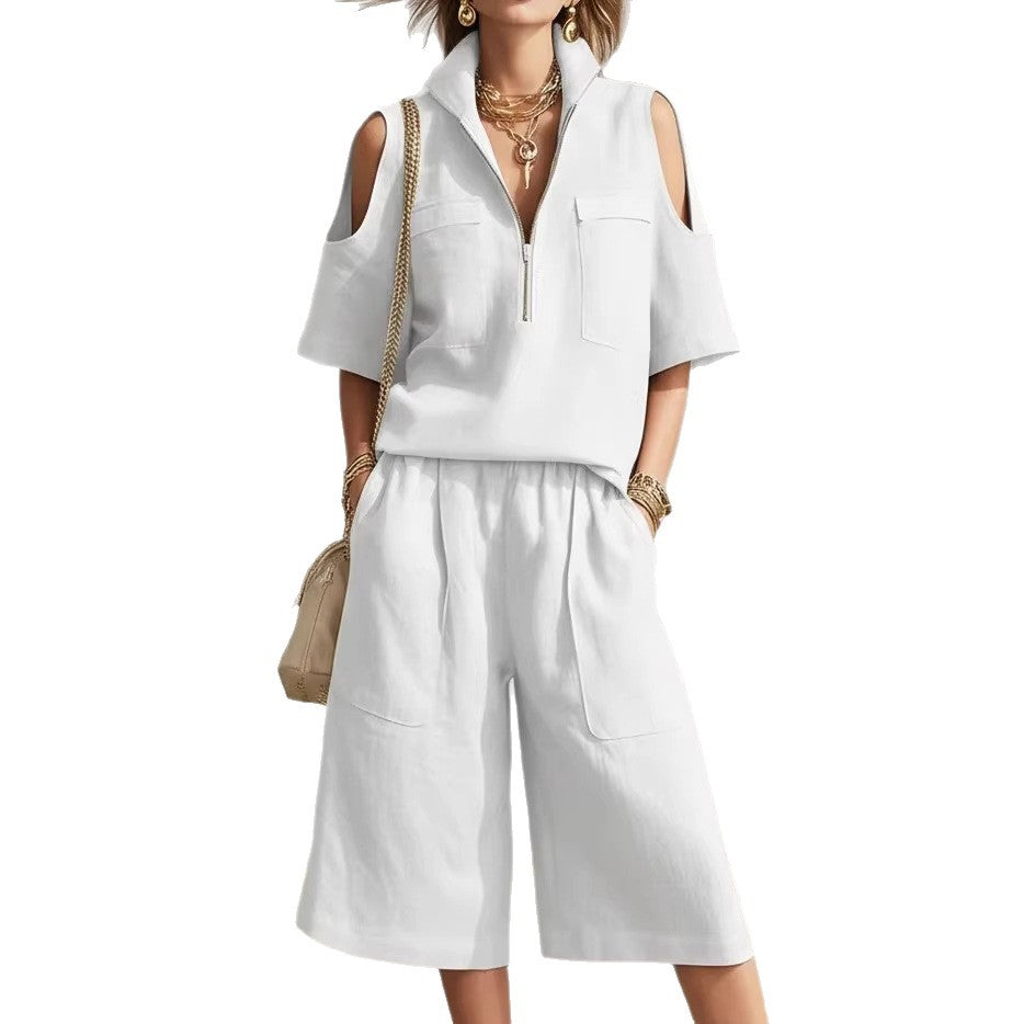 Short sleeved shorts shirt loose pants two-piece set