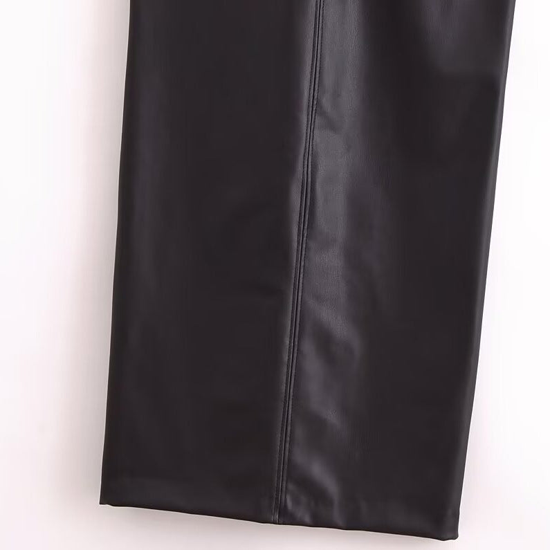 Asymmetric dress, long skirt, temperament, slim fit, hip hugging, faux leather pleated dress