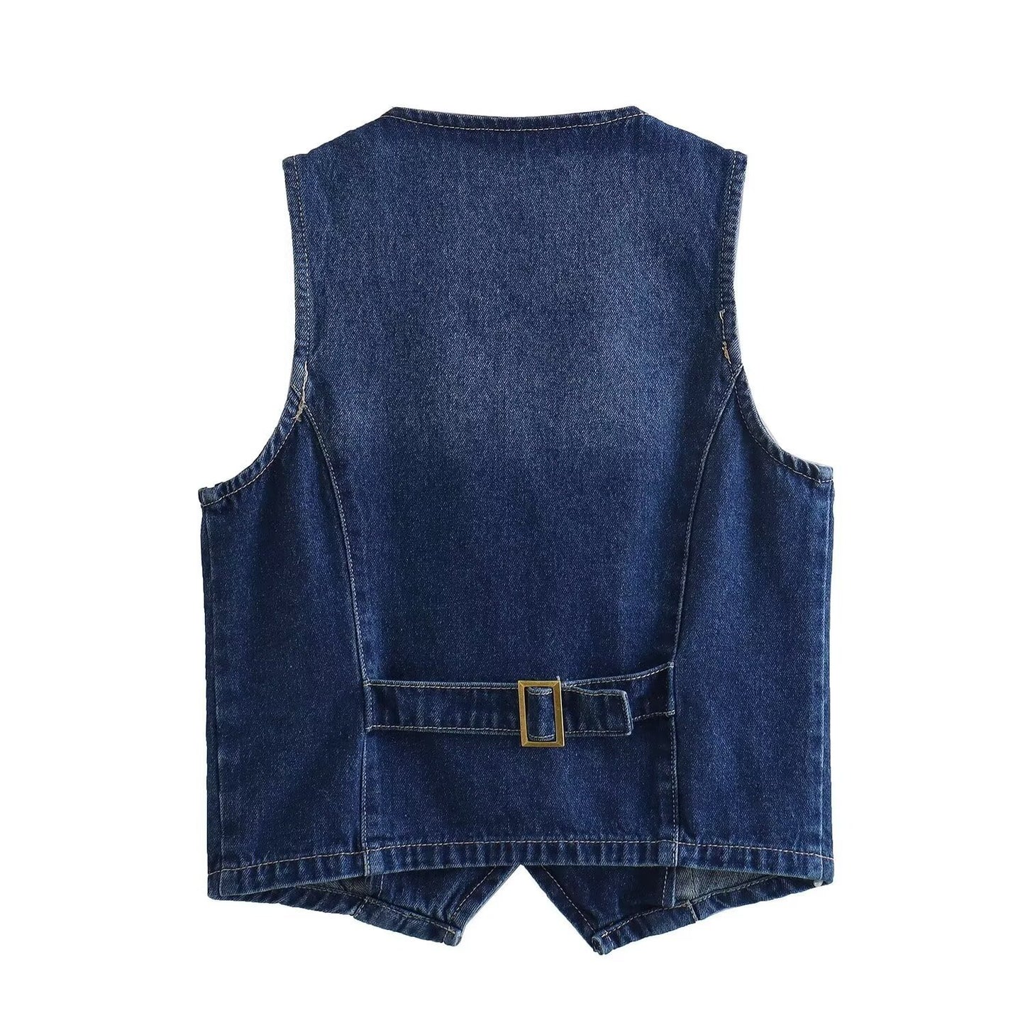 Versatile breasted denim vest sleeveless top