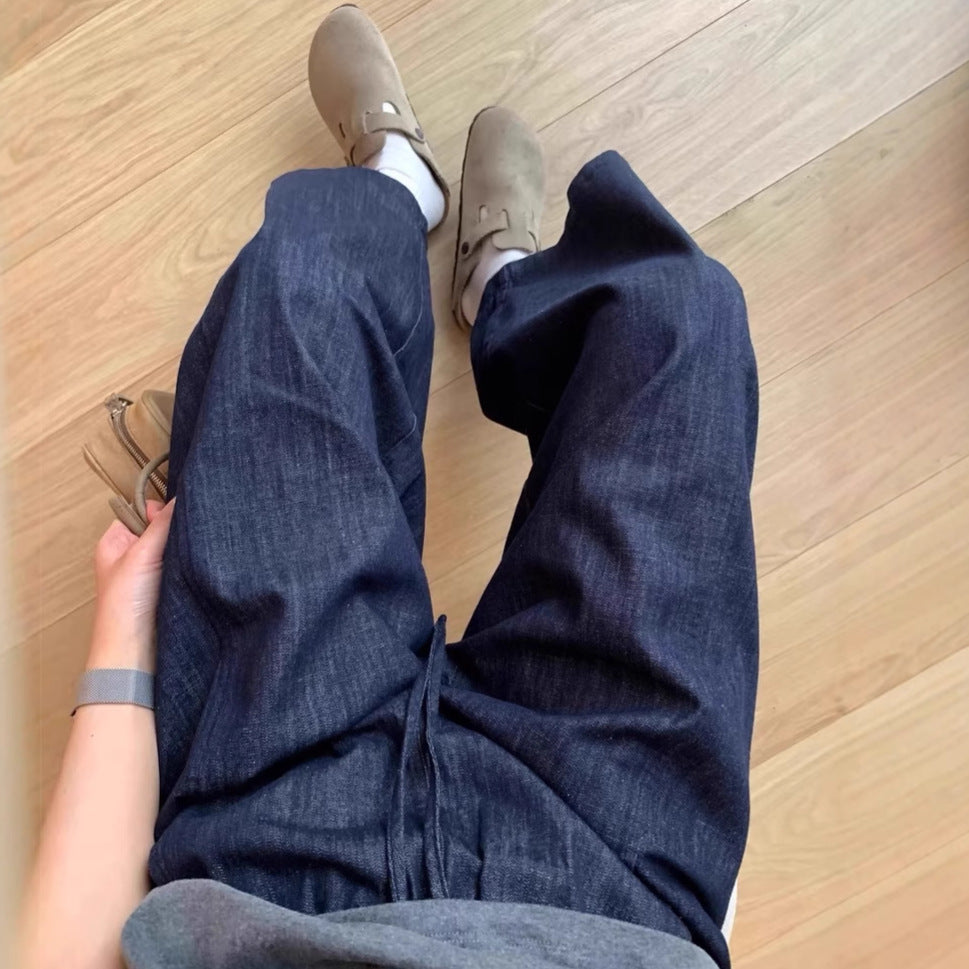 Deep Blue Linen Wide-Leg Pants for Women Summer Lightweight Loose Slimming Relaxed Straight Leg Trousers