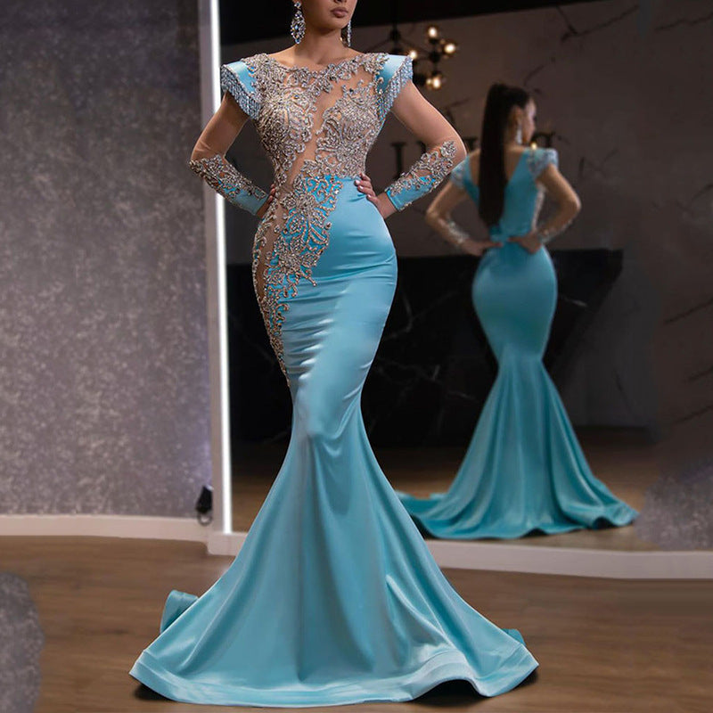 Chic Light Blue Mermaid Dress Long Evening Gown for Party and Formal Events Elegant and Slim-Fitting Women's Cocktail Dress