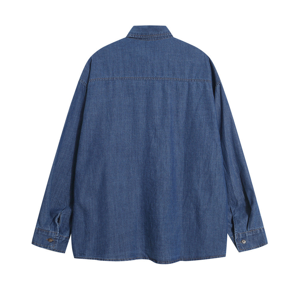 Solid color loose long sleeved denim shirt