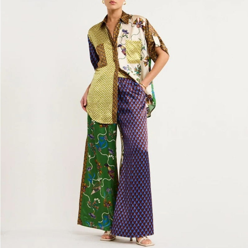 2 Two Piece Set Dashiki African Short Sleeve Blouse Tops And Pant Suits Summer Autumn Women Set Sheath Matching Fashion Outfit