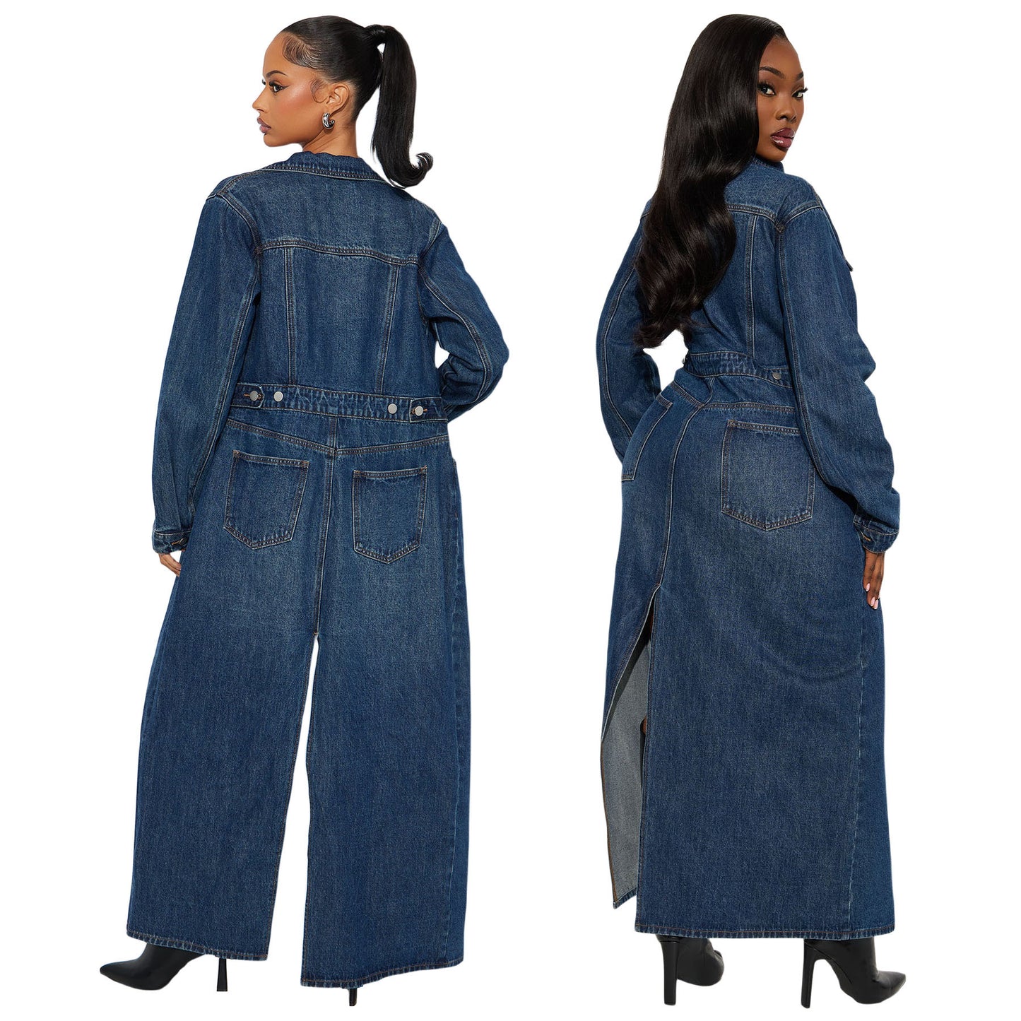 Women's pocket long sleeved denim windbreaker jacket