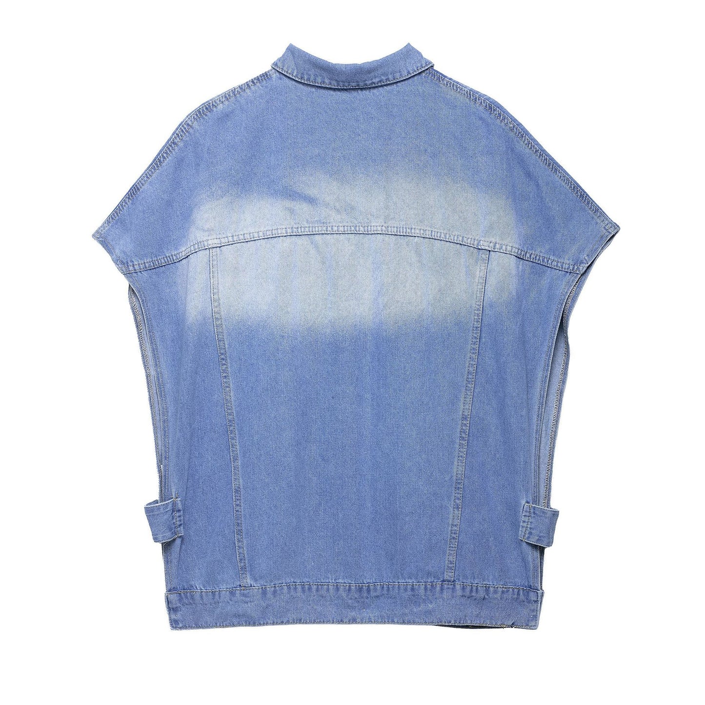 Women's European and American style short sleeved denim vest+hollowed out jeans set
