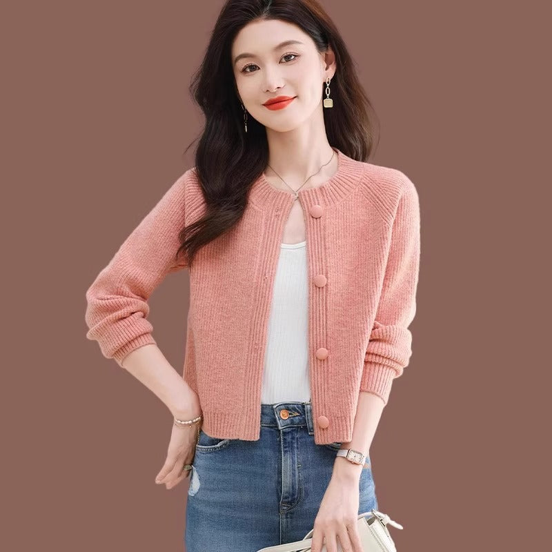 Short Knit Cardigan for Women, Spring and Autumn Fashion High-Waisted Top, Perfect for Pairing with Skirts, Ideal for Petite Figures