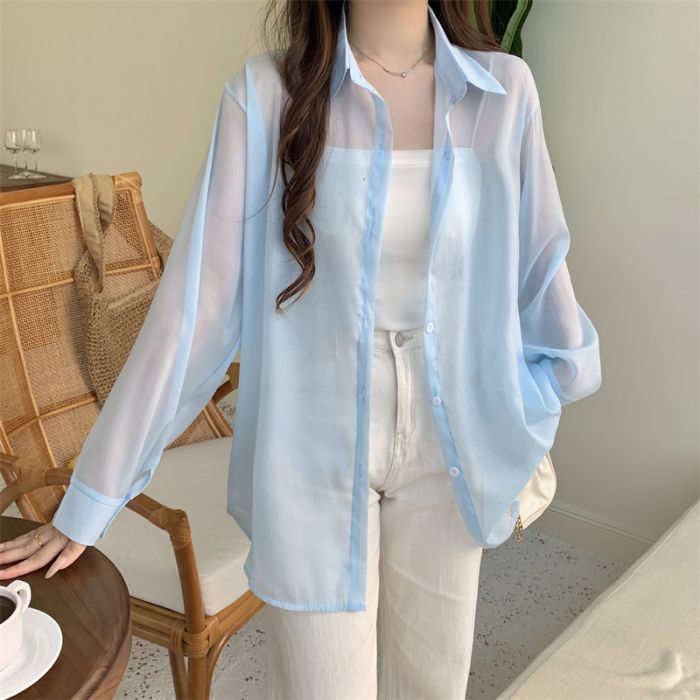 Casual Women's Lightweight Summer Blouse with Back Tie Detail, Sheer Sun Protection Shirt, Loose Bohemian Style