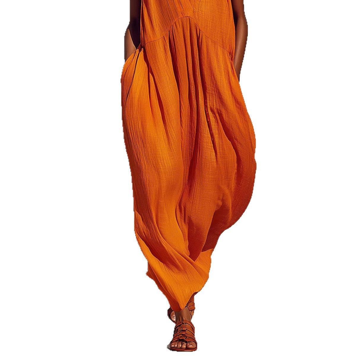 Solid color V-neck dress