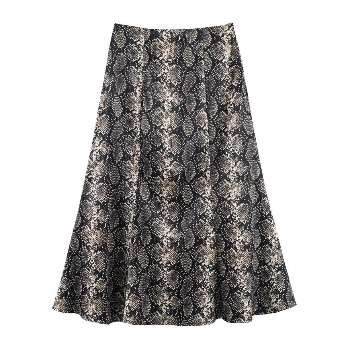 Animal print silk satin texture MIDI skirt for women's wear