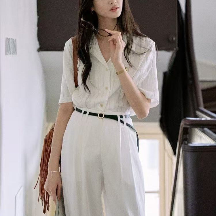 Loose Short Sleeve Cuban Collar Shirt  Casual Top