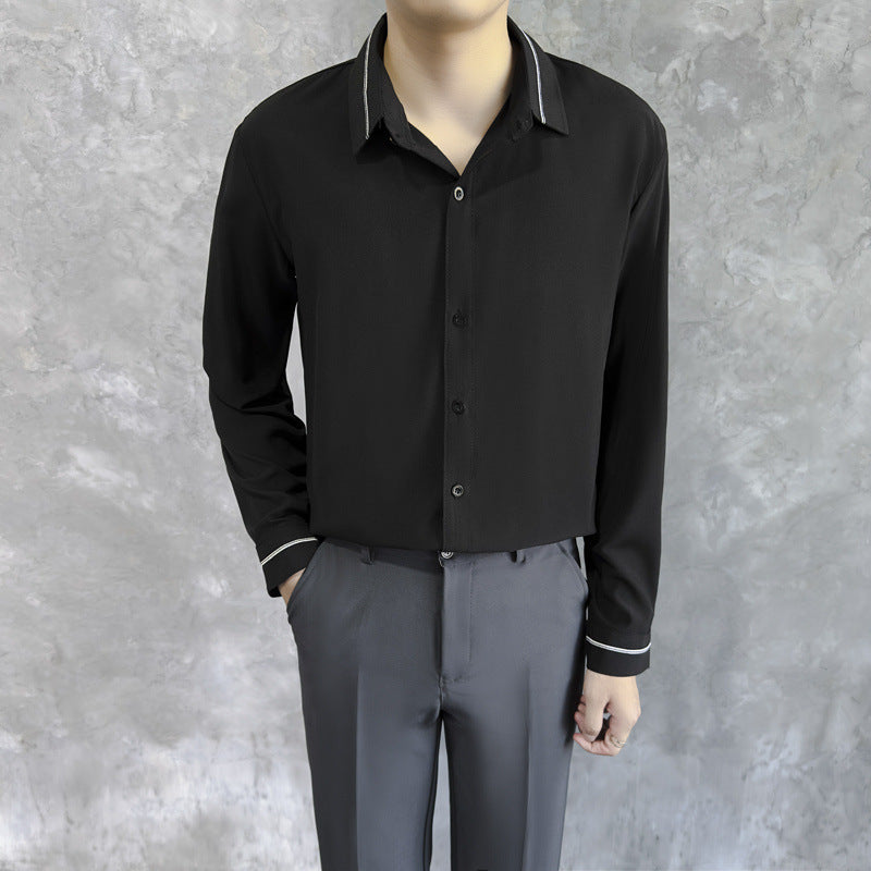 High end shirt men's long sleeved loose casual white shirt