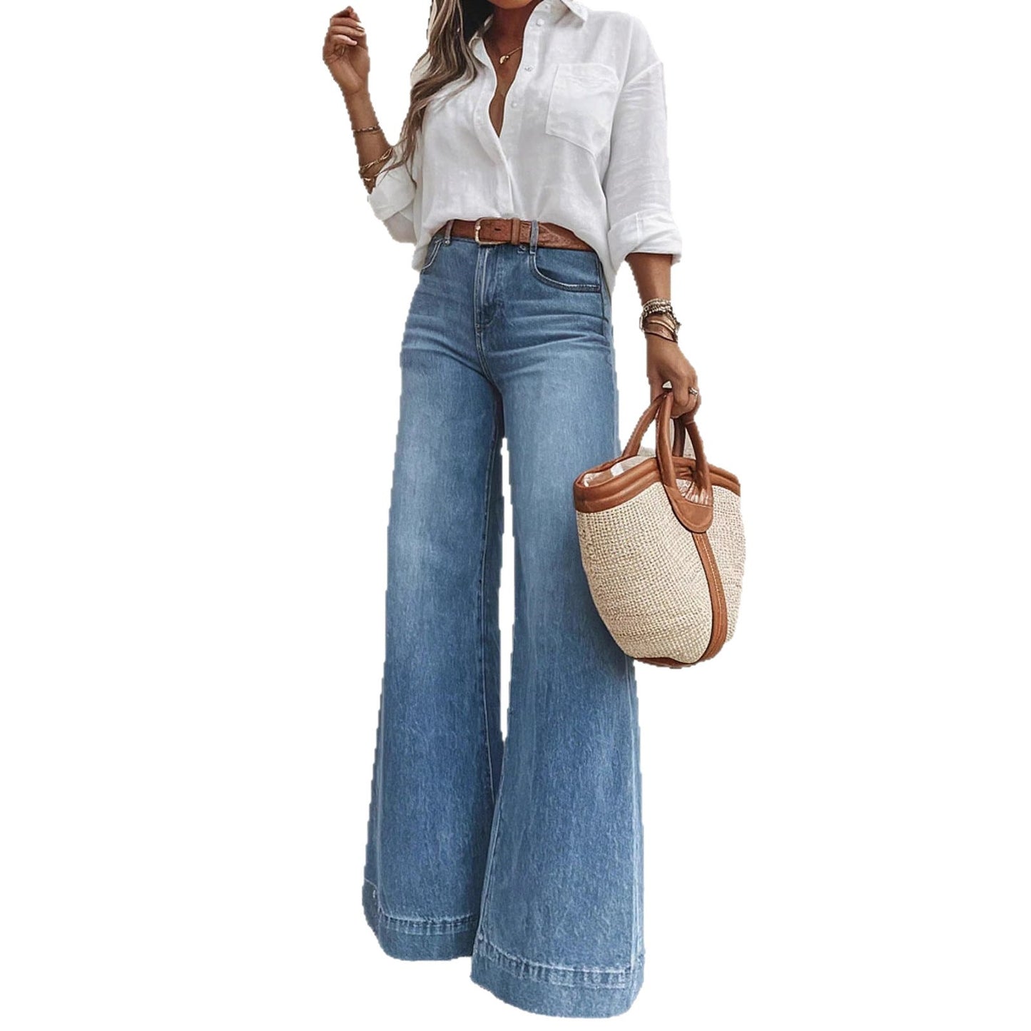 Vintage Washed Wide-Leg Jeans Women's Loose Slimming High-Waisted Denim Pants