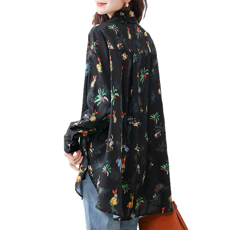 Plus Size Women's  Vintage Printed Blouse Loose Fit Shirt Women's Top