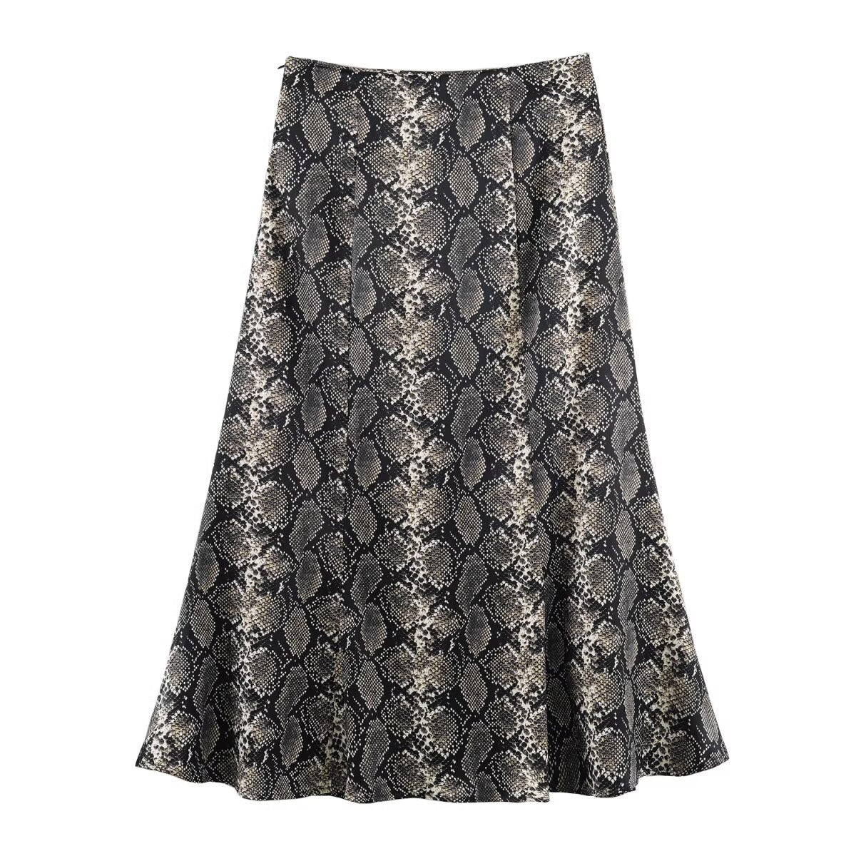 Animal print silk satin texture MIDI skirt for women's wear