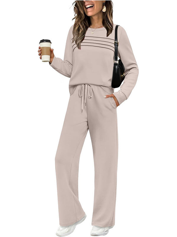 Solid color loose long sleeved top set