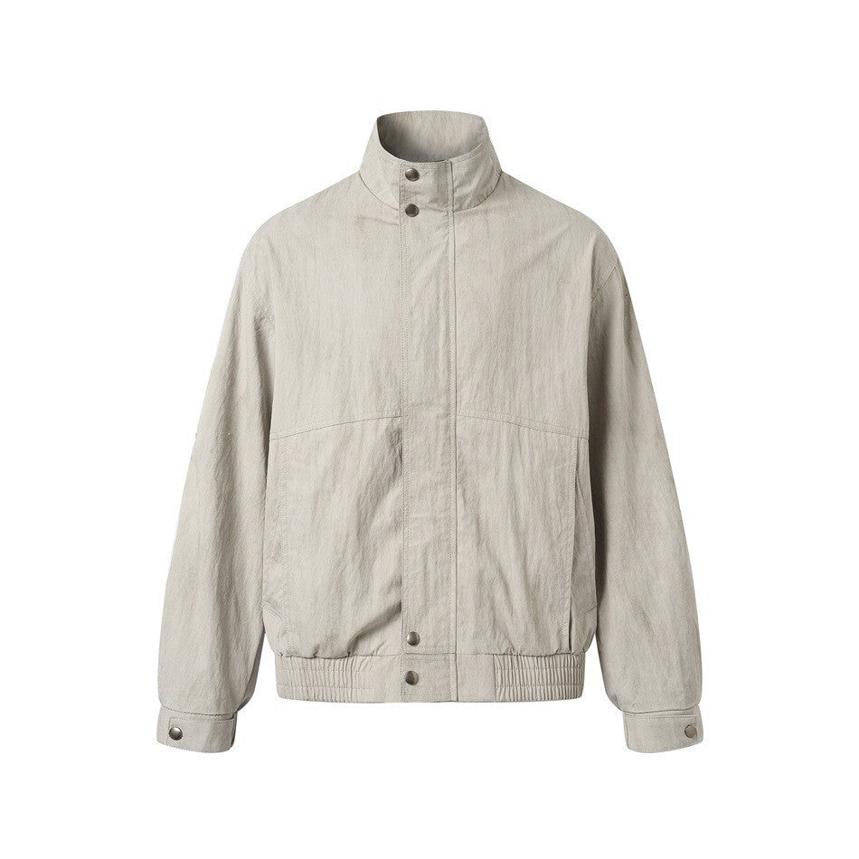 Barn Style Jacket  Stand Collar Workwear Pleated Brand Outerwear