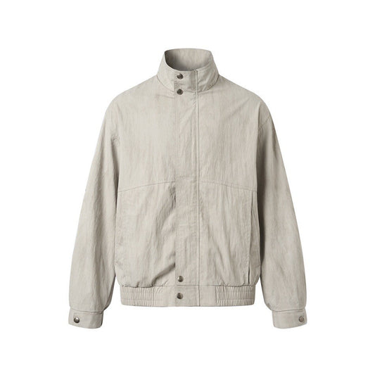 Barn Style Jacket  Stand Collar Workwear Pleated Brand Outerwear