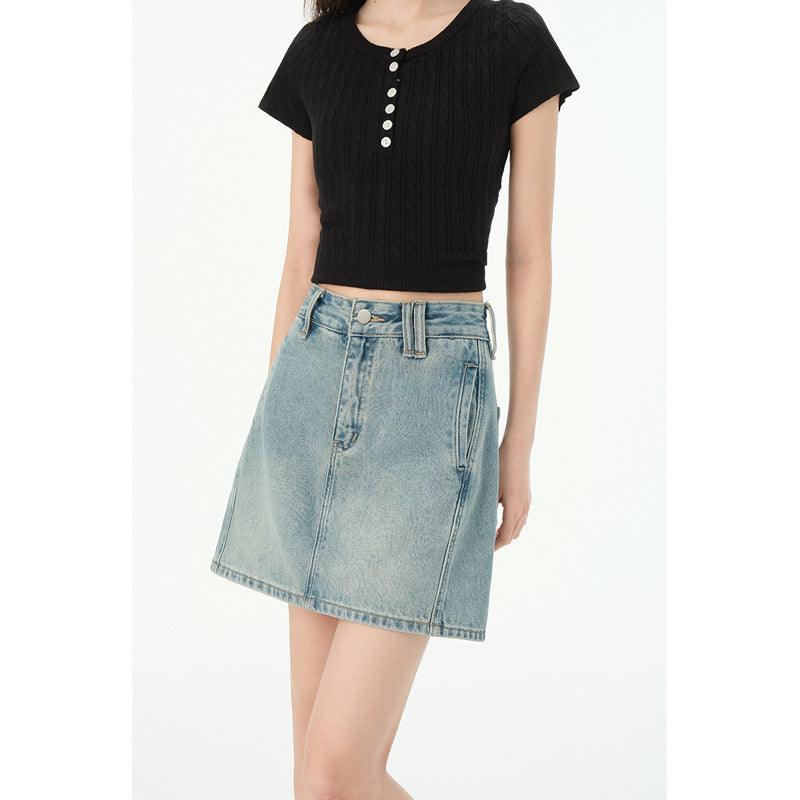 Light Color Denim Skirt Women  High Waist Anti-peeking Slim A-line Pencil Skirt