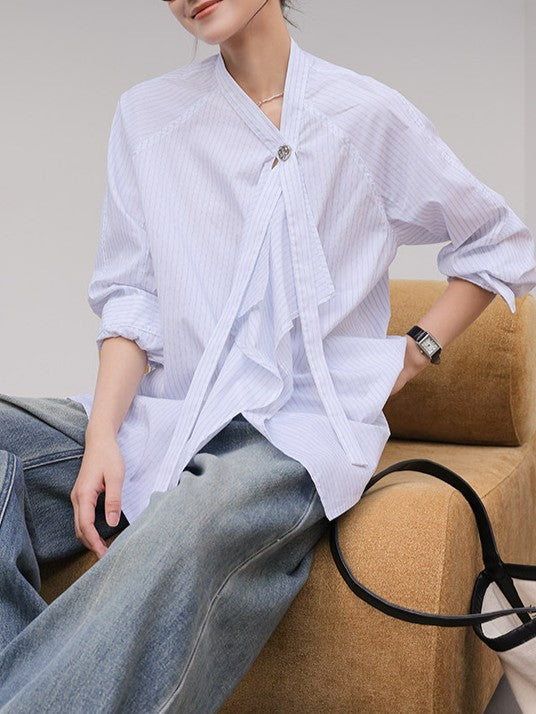 Long Sleeve Ribbon Blouse Women  Unique Stylish Top