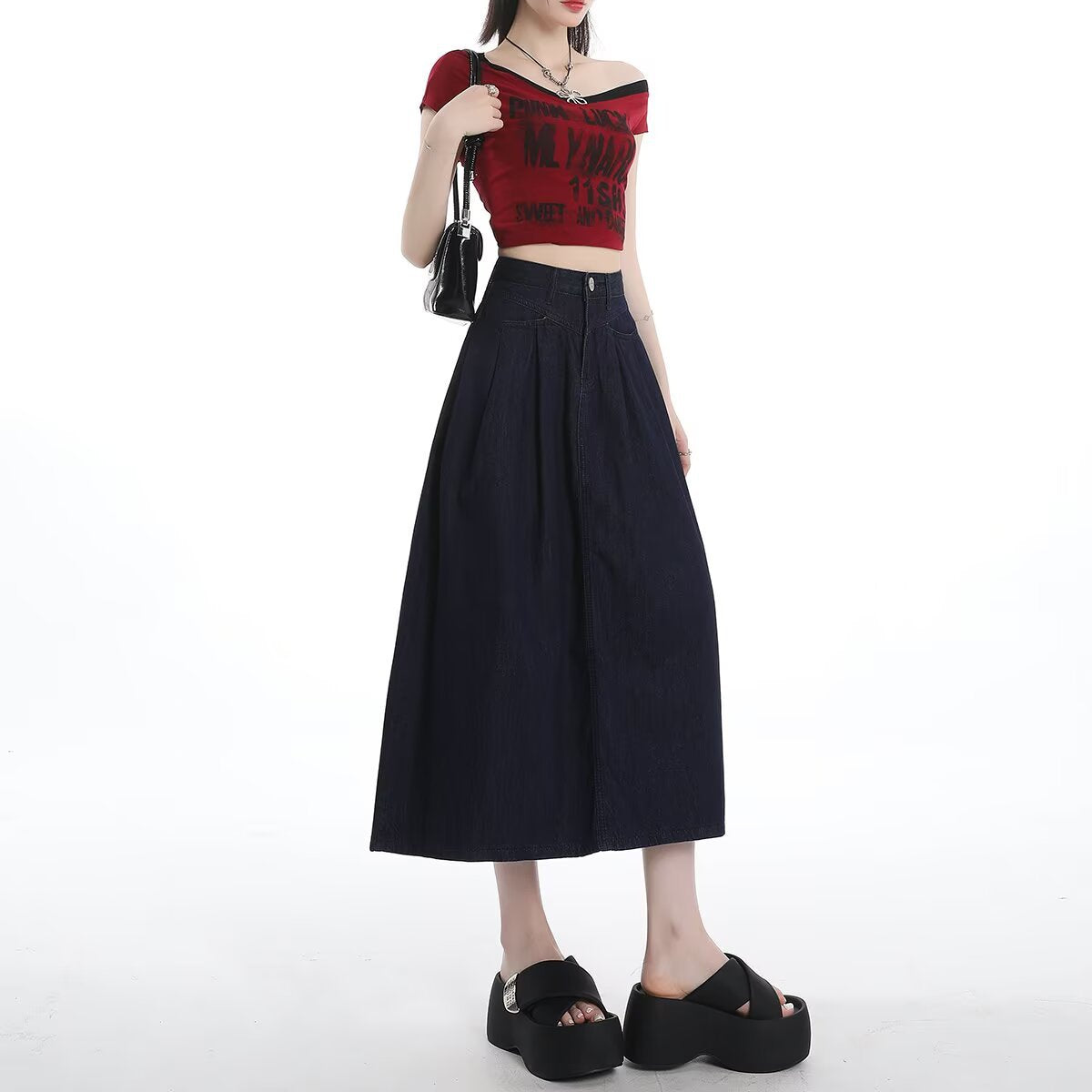 Navy Blue Denim Skirt for Women