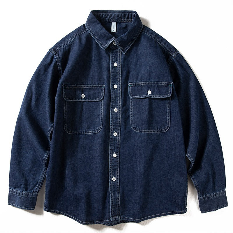 Retro denim shirt men's spring long sleeved shirt