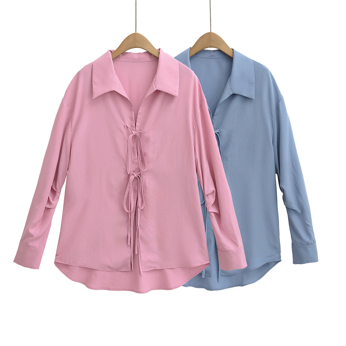 Collar tied loose shirt
