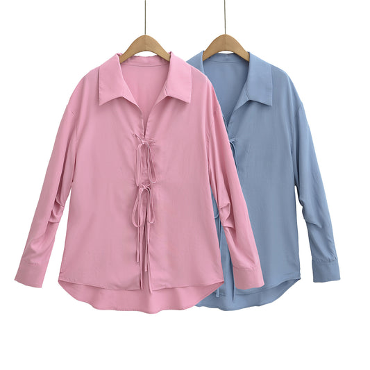 Collar tied loose shirt