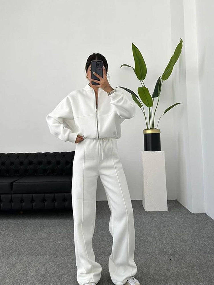 Casual Set for Women, Open Front Sweatshirt Long Sleeve Jacket and Pants Two-Piece Outfit