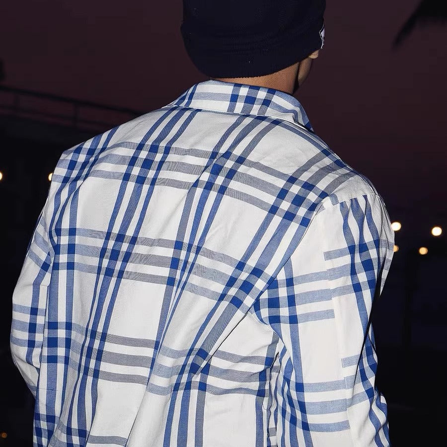 Blue checkered long sleeved shirt for men