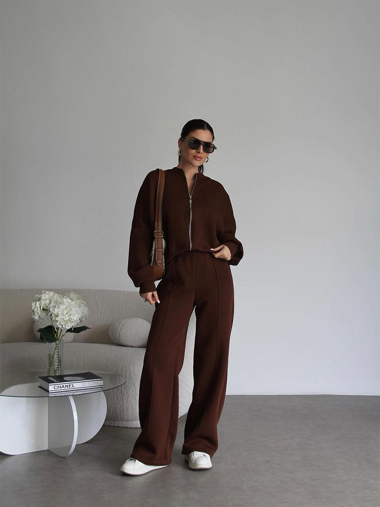 Casual Set for Women, Open Front Sweatshirt Long Sleeve Jacket and Pants Two-Piece Outfit