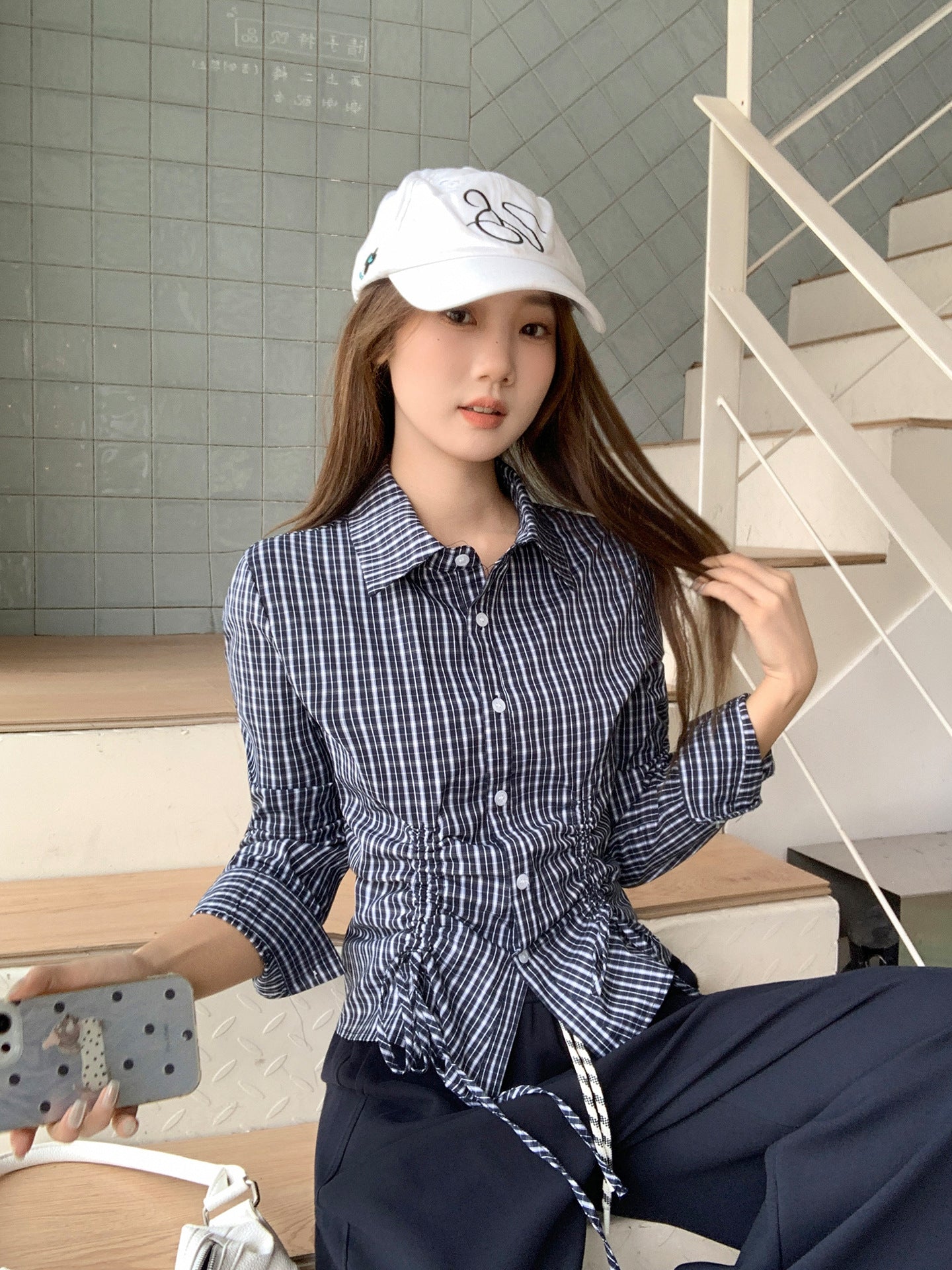 Style Polo Collar Single Breasted Long Sleeve Shirt