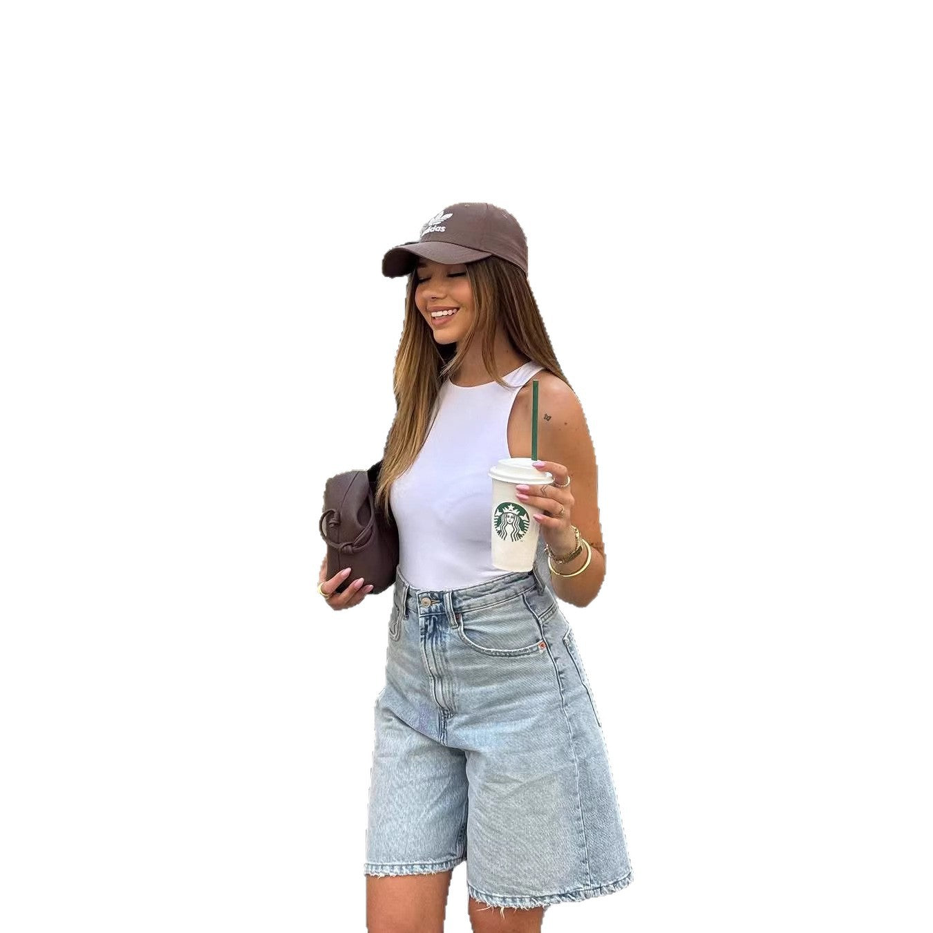 Vintage Distressed High-Waisted Mid-Length PantsStreetwear Loose Denim Shorts for Women
