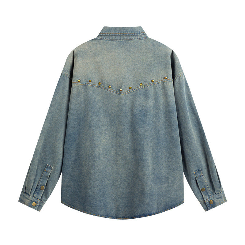 Loose washed denim men's and women's long sleeved shirts