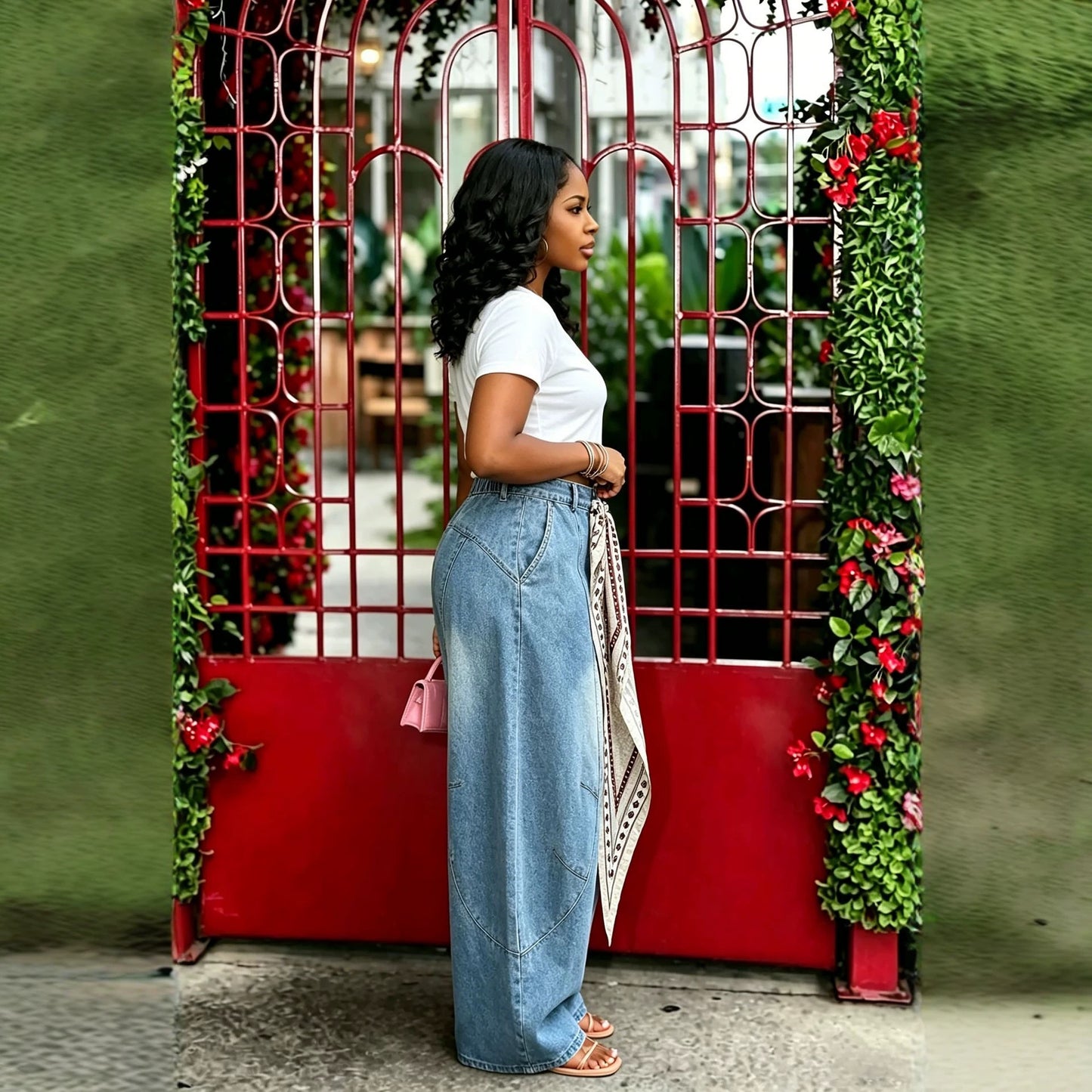 Deconstructed Oversized Knife-Edge Washed Denim Pants
