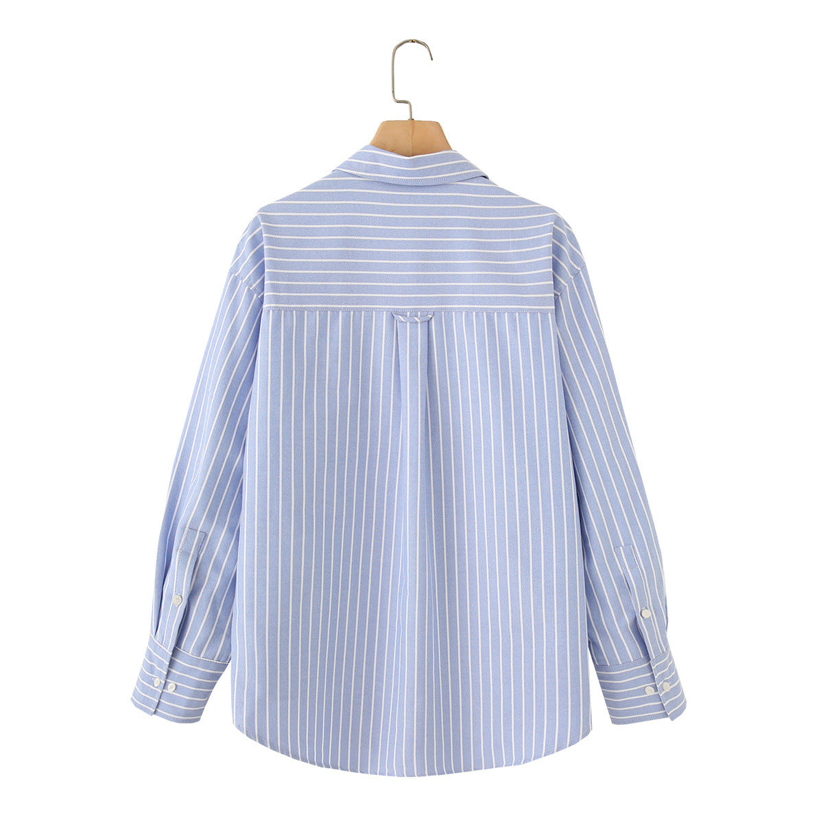 Striped Oxford cotton long sleeved lapel shirt
