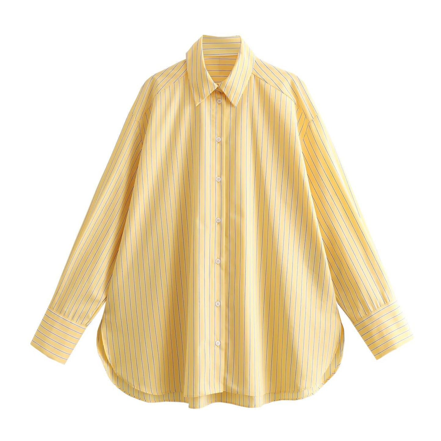 Loose casual collar long sleeved striped shirt top for women