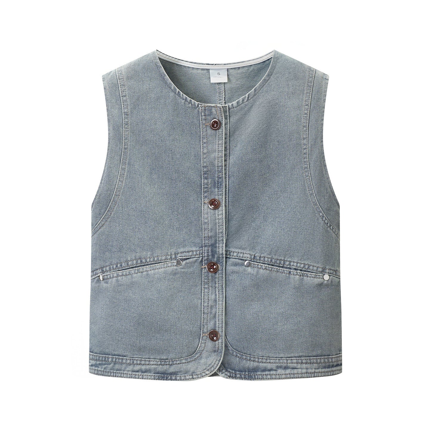 Denim Cut-Out Line Sleeveless Denim Vest Jacket for Women, Summer Design Sense
