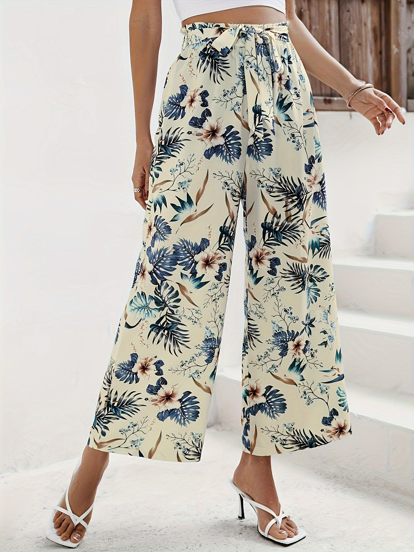 Lace up wide leg pants