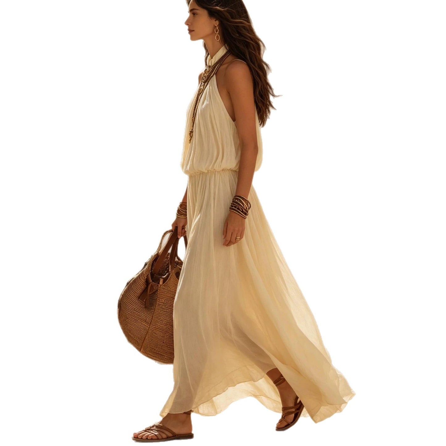 Hanging neck and waist cinching dress