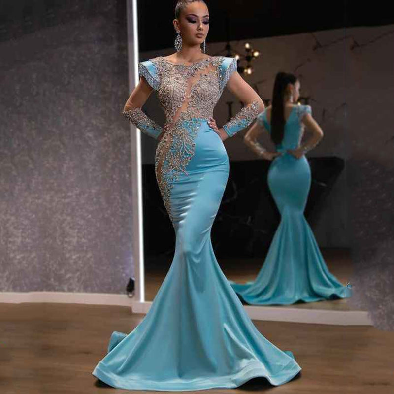 Chic Light Blue Mermaid Dress Long Evening Gown for Party and Formal Events Elegant and Slim-Fitting Women's Cocktail Dress